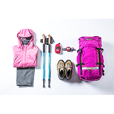 富士山登山用品6件組租借(登山雨具上下半身、登山包、登山鞋、登山杖、頭燈、綁腿)